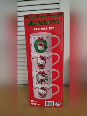 Hello Kitty 4pc Holiday Mug Set - Pink & White